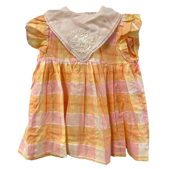 Vintage Youngland Dress Size 2T Pink Peach Lace Collar Short Sleeve Garden Party - Picture 1 of 4